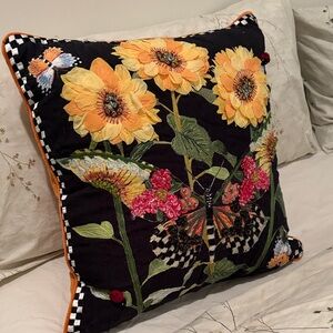 Mackenzie childs Floral Embroidered Throw Pillow